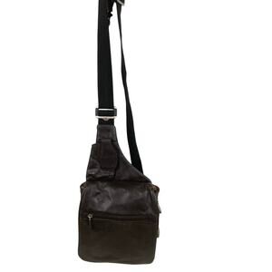 Travelon Crossbody Sling Bag Brown Leather Compact Expandable Anti Theft Travel